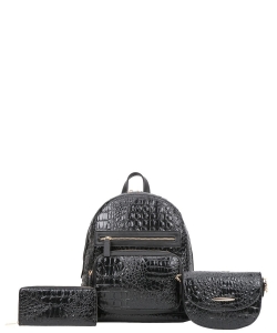 3in1 Ostrich Croc Backpack CY-8730S BLACK